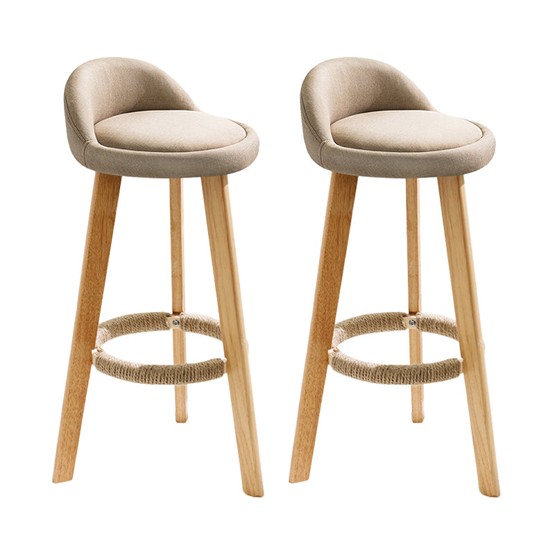 Taburete de bar con reposapiés de tela moderno, taburete redondo con respaldo bajo para interior con patas de madera