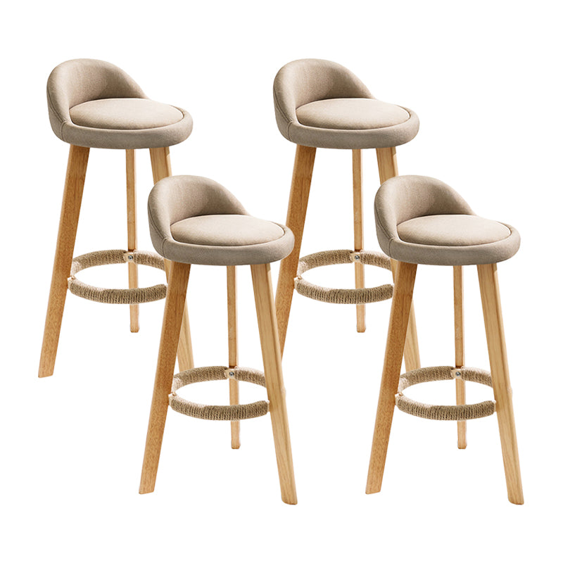 Taburete de bar con reposapiés de tela moderno, taburete redondo con respaldo bajo para interior con patas de madera
