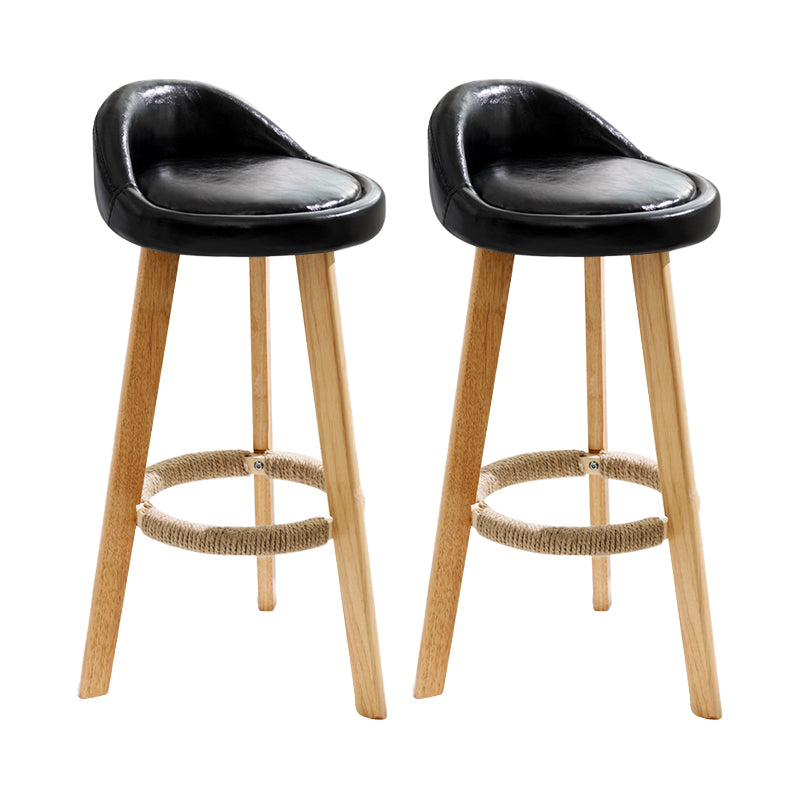 Taburete de bar con reposapiés de tela moderno, taburete redondo con respaldo bajo para interior con patas de madera