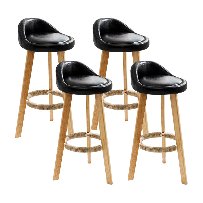 Taburete de bar con reposapiés de tela moderno, taburete redondo con respaldo bajo para interior con patas de madera