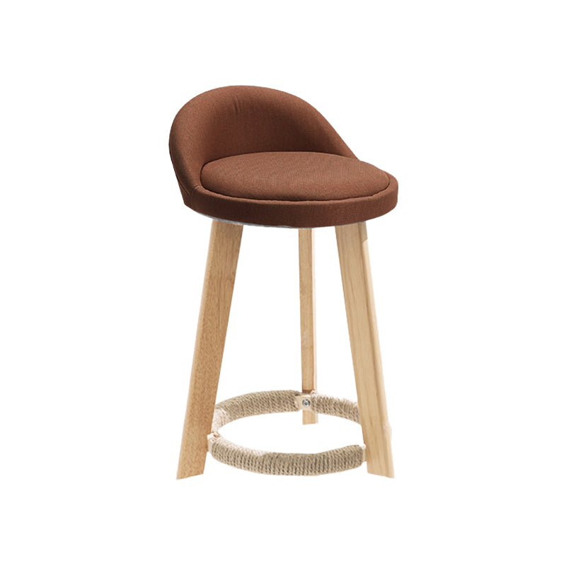 Taburete de bar con reposapiés de tela moderno, taburete redondo con respaldo bajo para interior con patas de madera