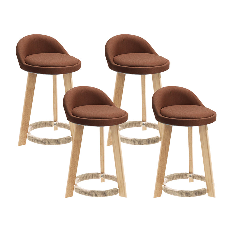 Taburete de bar con reposapiés de tela moderno, taburete redondo con respaldo bajo para interior con patas de madera