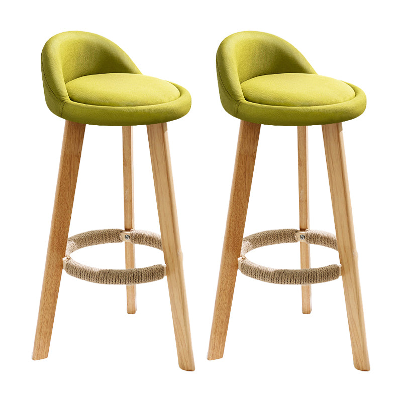 Taburete de bar con reposapiés de tela moderno, taburete redondo con respaldo bajo para interior con patas de madera