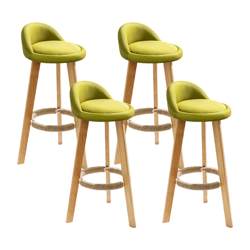 Taburete de bar con reposapiés de tela moderno, taburete redondo con respaldo bajo para interior con patas de madera