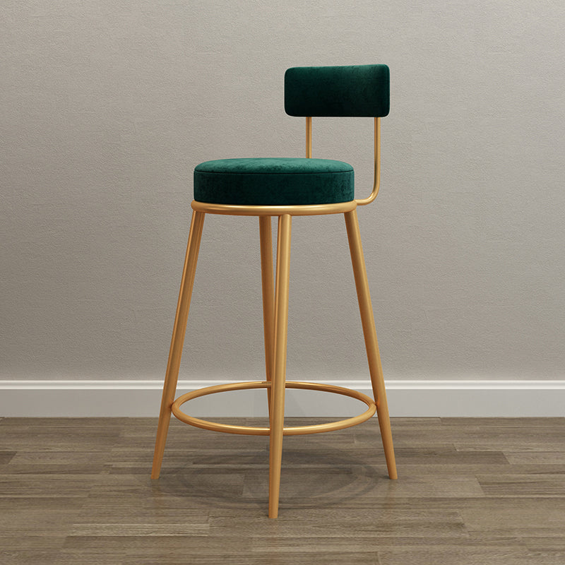Tabouret de barre de pied rond glamour Velvet Low Back Back Intérieur Counter avec des jambes dorées