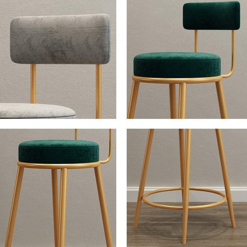 Tabouret de barre de pied rond glamour Velvet Low Back Back Intérieur Counter avec des jambes dorées