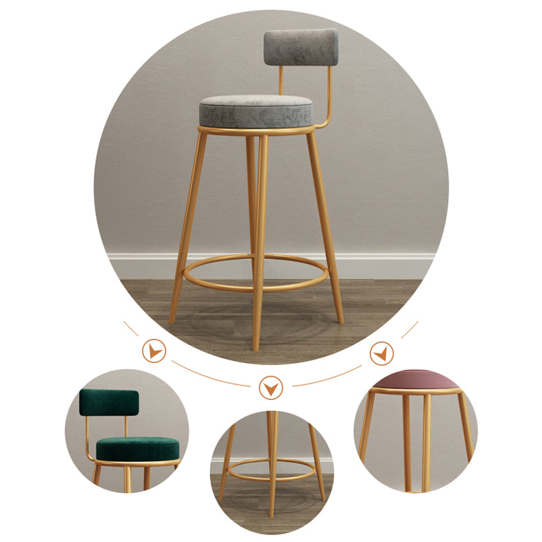 Tabouret de barre de pied rond glamour Velvet Low Back Back Intérieur Counter avec des jambes dorées