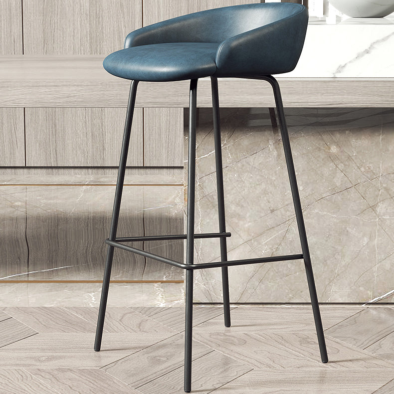 Glam Counter Bar Stool Armless Leather Bar Stool with Footrest Steel Base