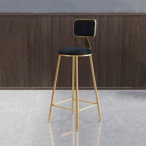 Glam Armless Counter Stool Iron Household Bar Stool with Cushion and Pedal