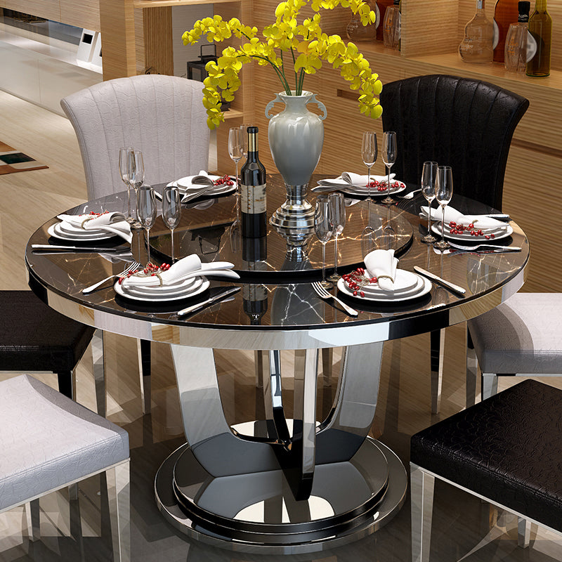 Luxury Style Marble Dining Table Metallic Single Pedestal Round Table for Home