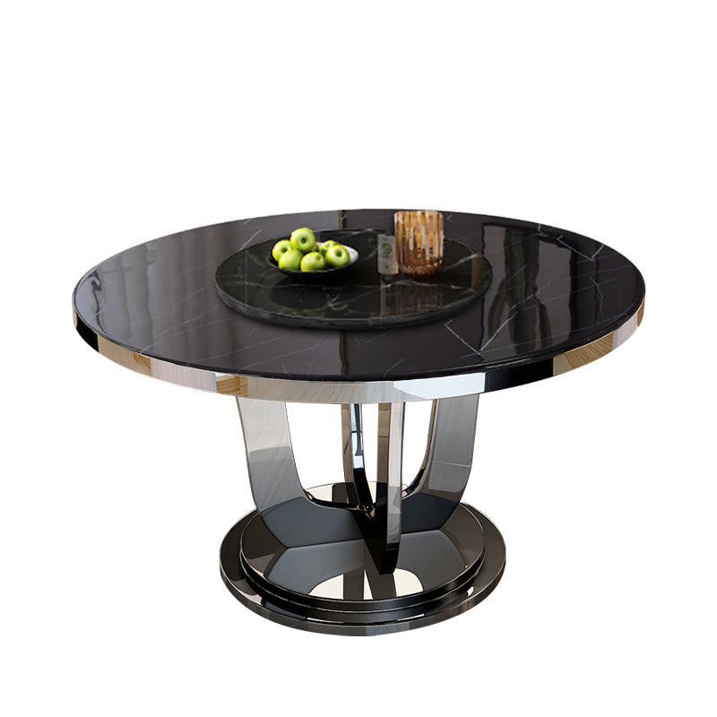 Luxusstil Marmor Esstisch Metallic Single Podest Runde Tisch für Zuhause
