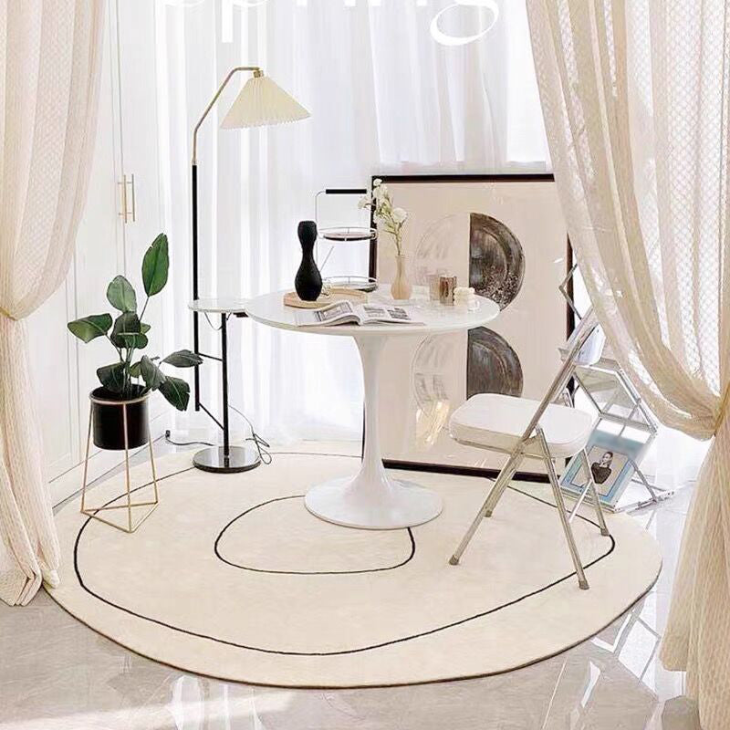 Modern White Rug Line Polyester Area Carpet Anti-Slip Washable Rug for Living Room