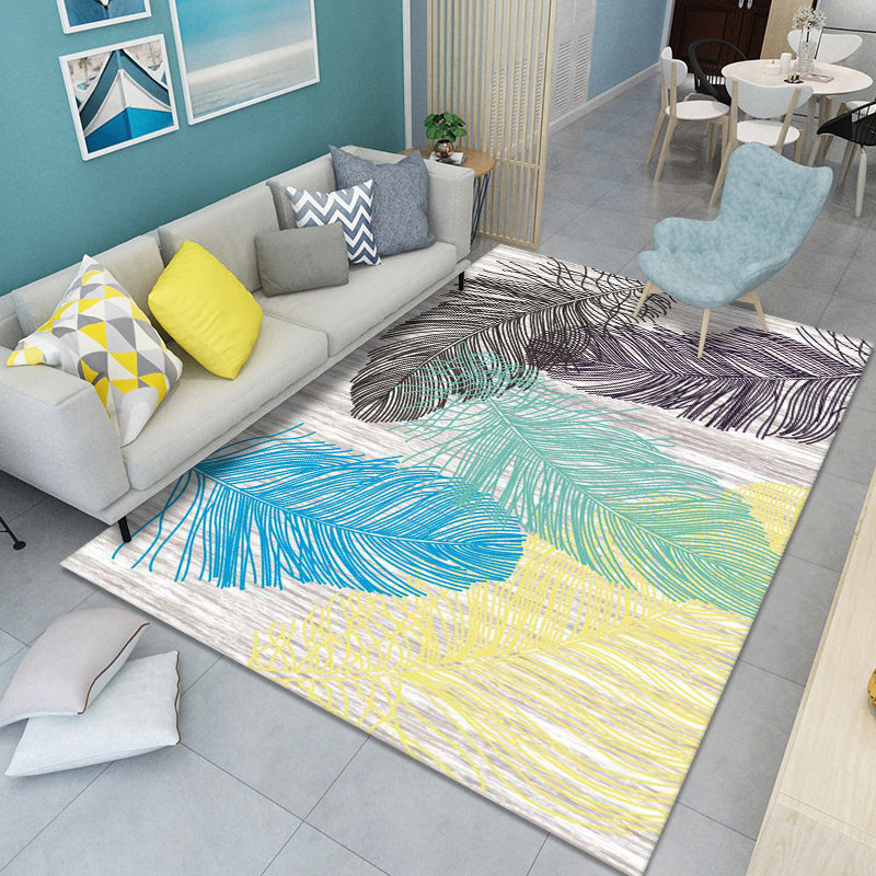 Feather Plant Carpet Modern Rug Polyster Stain Resistant Indoor Rug for Living Room