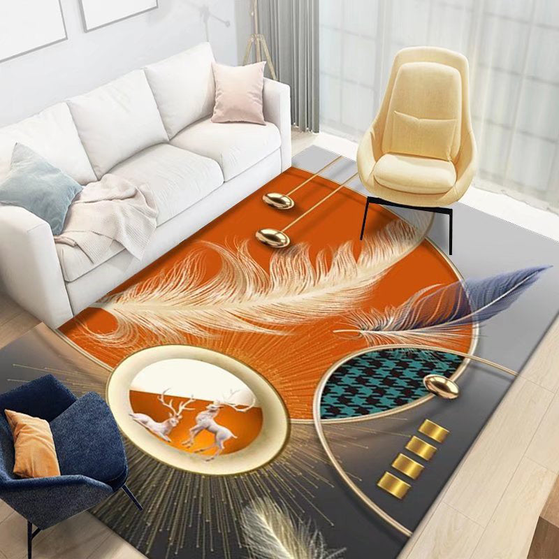 Feather Polyester Rug Area Carpet Anti-Slip Washable Rug for Living Room