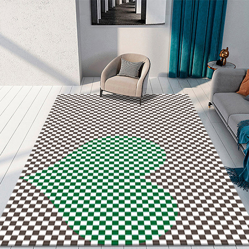 Simple Green and White Plaid Carpet Indoor Carpet Polyester Non-Slip Backing Rug