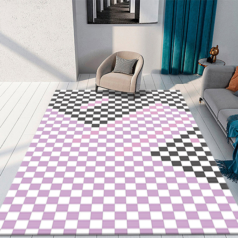 Simple Green and White Plaid Carpet Indoor Carpet Polyester Non-Slip Backing Rug