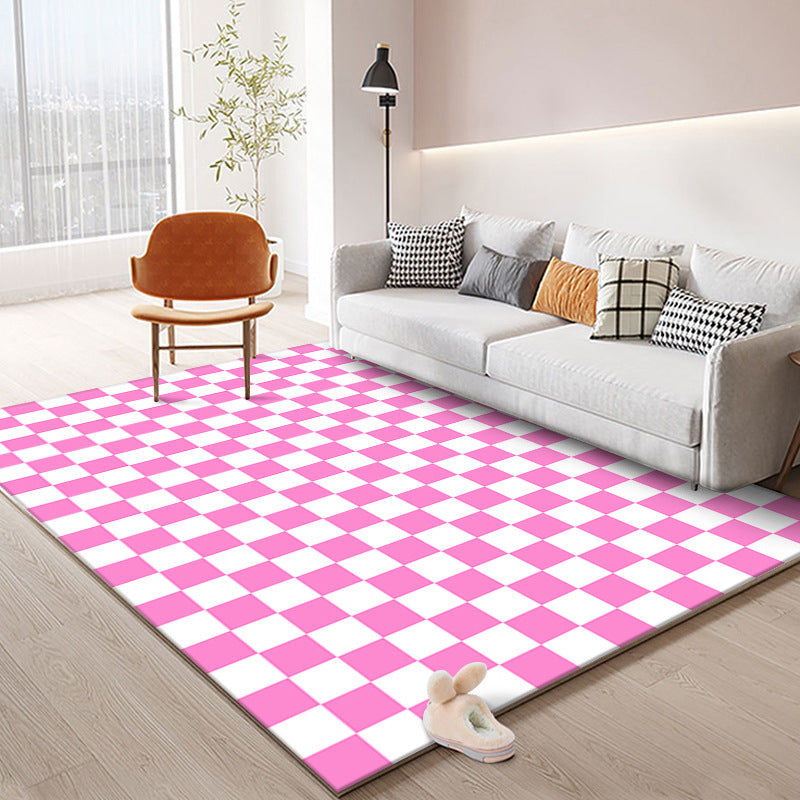 Colorful Checkered Rug Indoor Carpet Polyester Non-Slip Backing Rug for Living Room