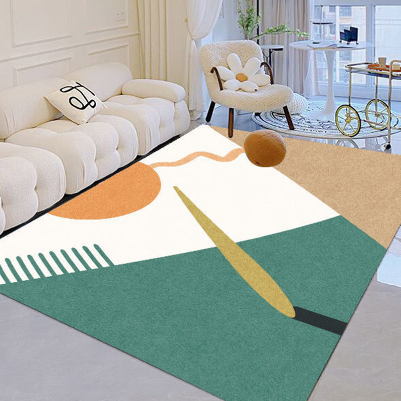 Green Graphic Rug Polyester Simple Rug Washable Area Rug for Living Room