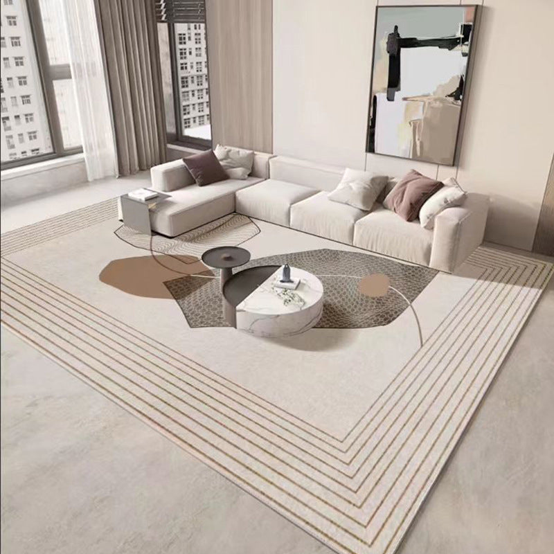 Apricot Striped Rug Polyester Modern Rug Washable Rug for Home Decor