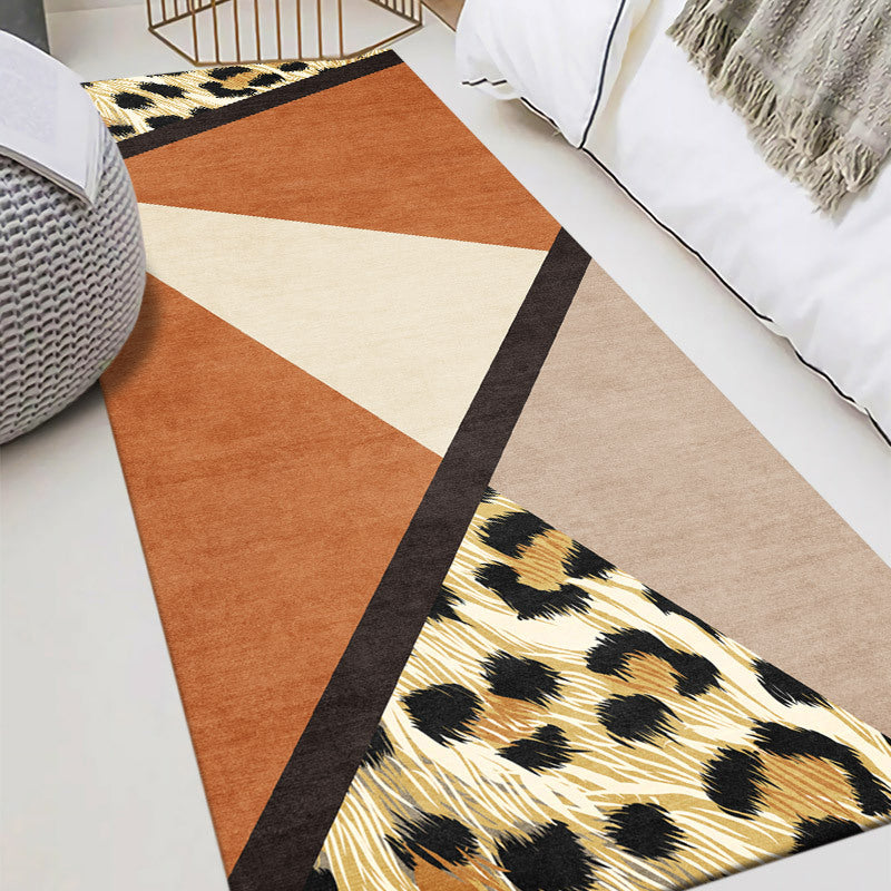 Dark Orange Nordic Rug Polyester Color Block Rug Washable Rug for Drawing Room