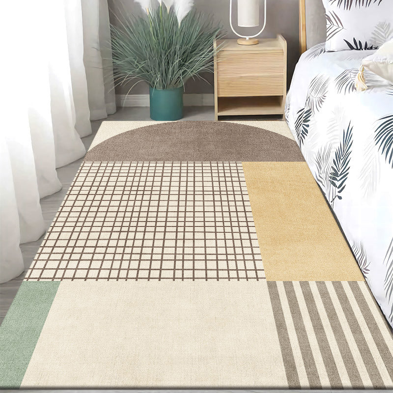 Dark Orange Nordic Rug Polyester Color Block Rug Washable Rug for Drawing Room