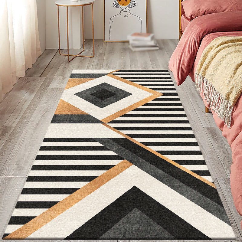 Dark Orange Nordic Rug Polyester Color Block Rug Washable Rug for Drawing Room