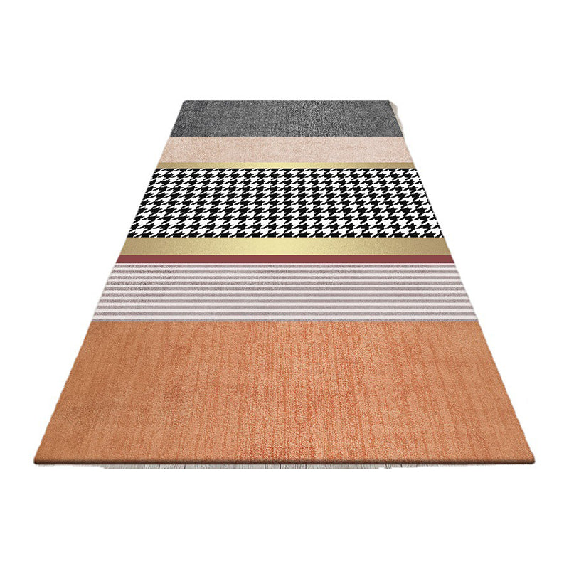 Dark Orange Nordic Rug Polyester Color Block Rug Washable Rug for Drawing Room