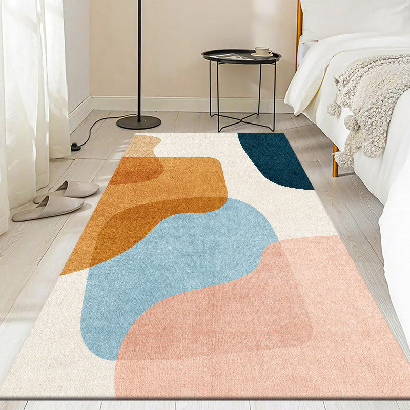 Dark Orange Nordic Rug Polyester Color Block Rug Washable Rug for Drawing Room