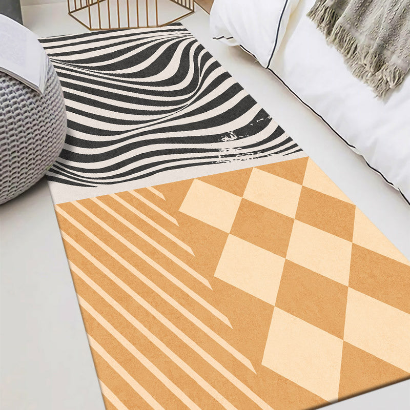 Dark Orange Nordic Rug Polyester Color Block Rug Washable Rug for Drawing Room