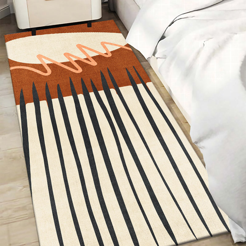 Dark Orange Nordic Rug Polyester Color Block Rug Washable Rug for Drawing Room