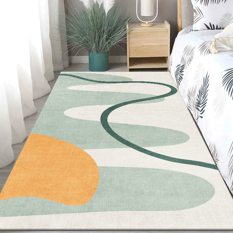 Dark Orange Nordic Rug Polyester Color Block Rug Washable Rug for Drawing Room