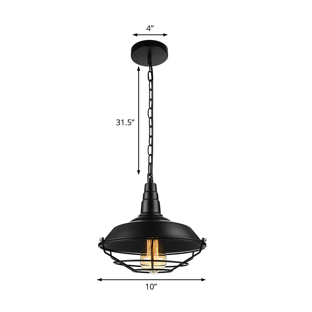 Retro Stylish Wire Guard Pendant Light with Barn Shade 10"/14"/18" Wide 1 Light Metal Hanging Fixture in Black/Bronze/Rust for Kitchen