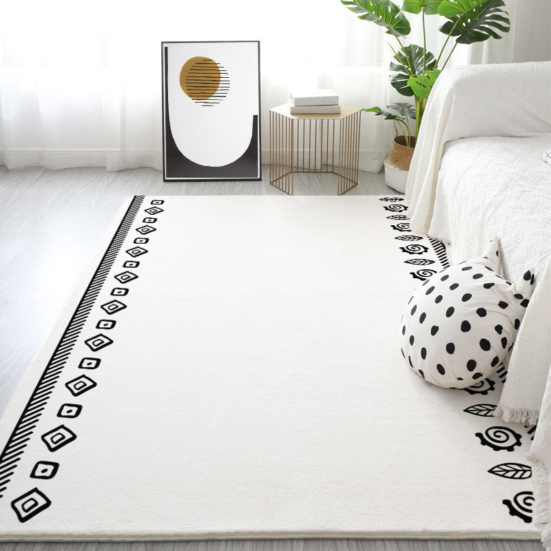 White Modern Rug Polyester Line Area Rug Non-Slip Backing Rug for Drawing Room