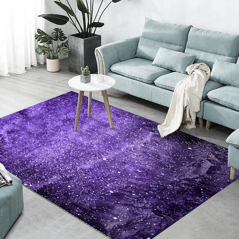 Purple Modern Rug Polyester Starry Sky Rug Stain Resistant Rug for Home Decor