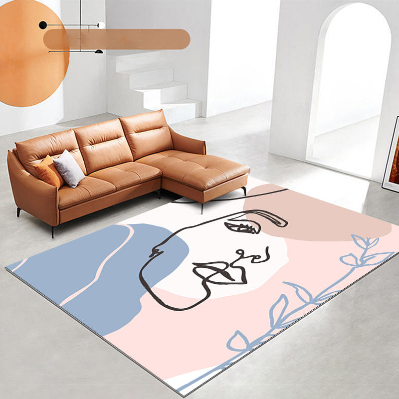 Pink Contemporary Carpet Polyester Color Piece Carpet Washabke Carpet for Living Room