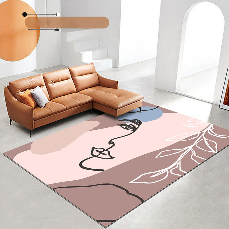 Pink Contemporary Carpet Polyester Color Piece Carpet Washabke Carpet for Living Room