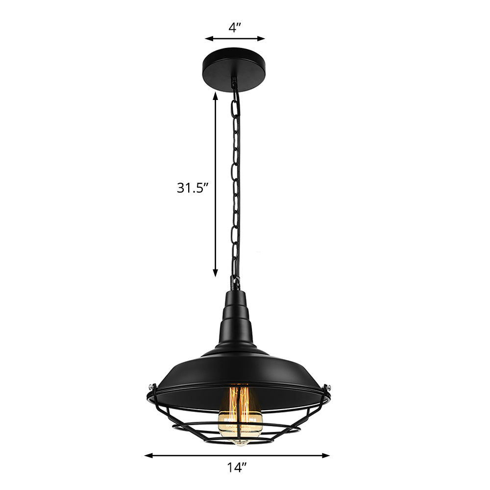 Retro Stylish Wire Guard Pendant Light with Barn Shade 10"/14"/18" Wide 1 Light Metal Hanging Fixture in Black/Bronze/Rust for Kitchen