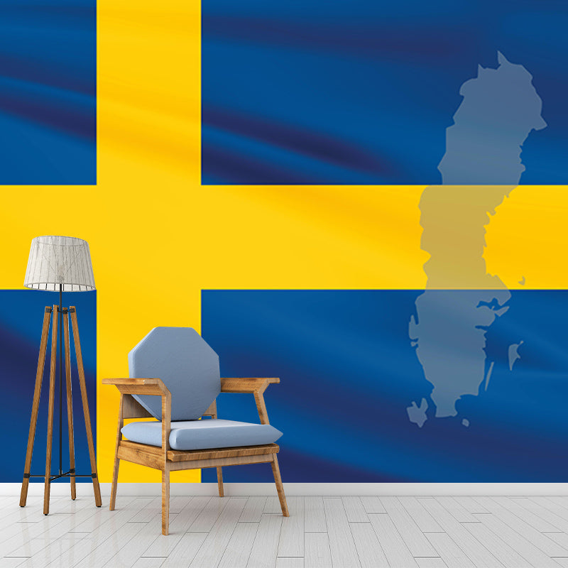 Mildew Resistant Map Wall Mural Horizontal Illustration for Wall Decor