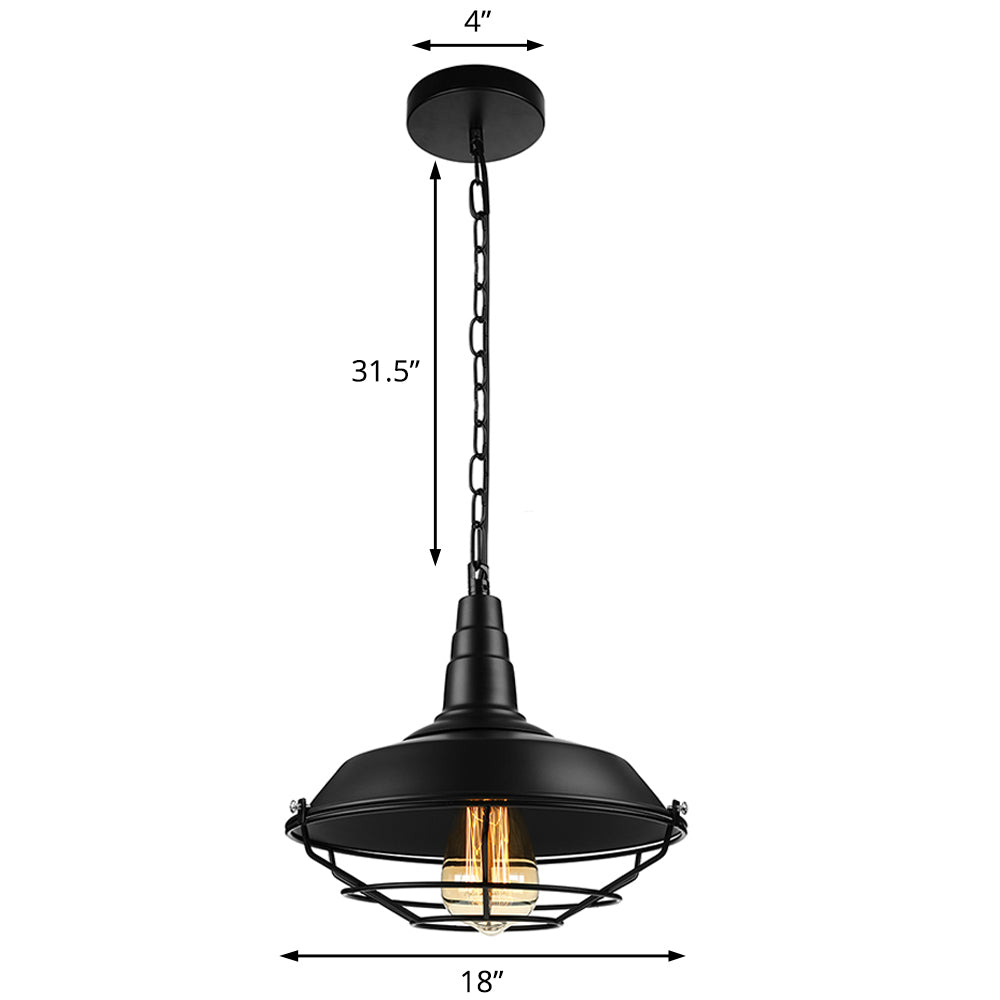 Retro Stylish Wire Guard Pendant Light with Barn Shade 10"/14"/18" Wide 1 Light Metal Hanging Fixture in Black/Bronze/Rust for Kitchen