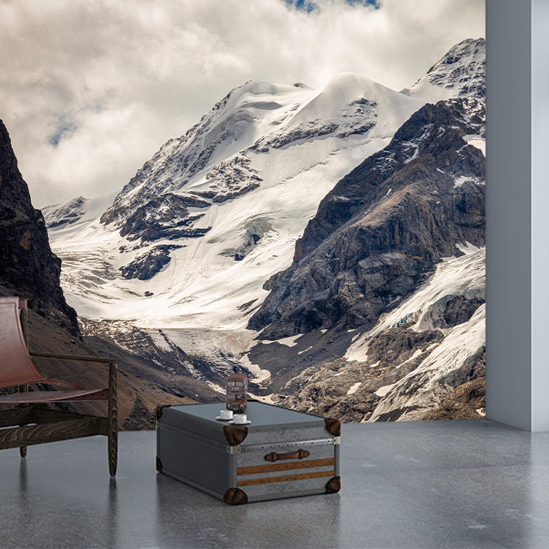 Huge Mountain Photography Mural Living Room Wall Mural in Light Color