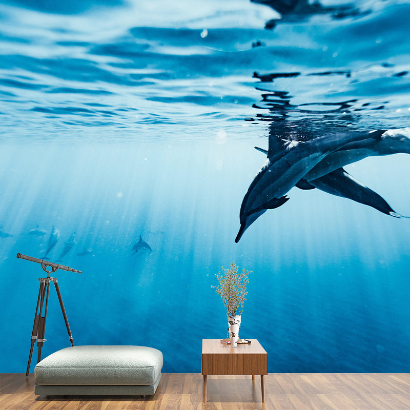 Seabed Photography Mural Wallpaper Dining Room Wall Mural in Light Color