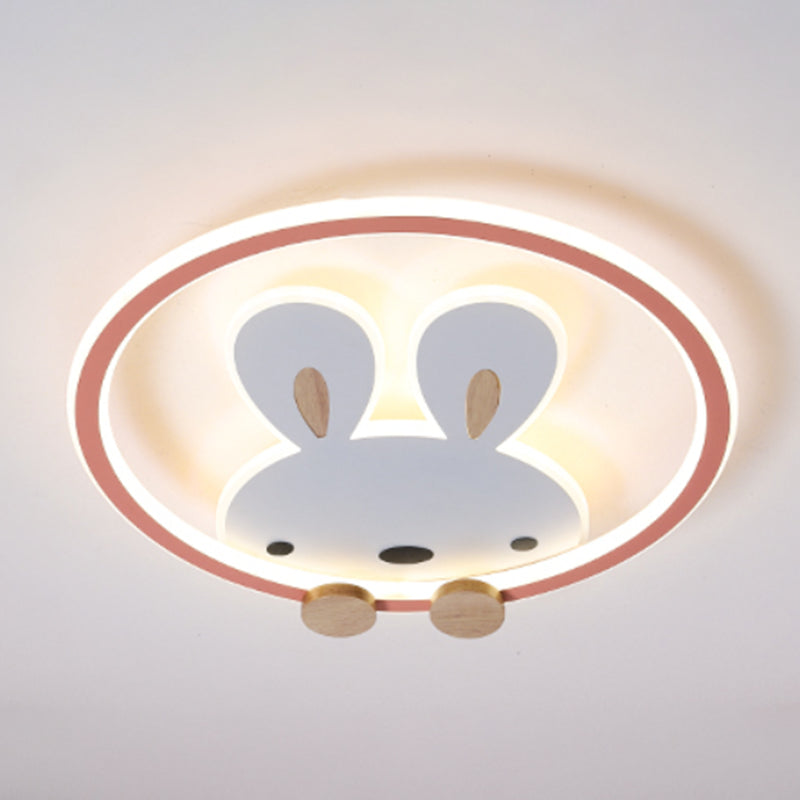 Metal Rabbit Ceiling Light Fixture Kids Style LED Flush Mount Ceiling Light