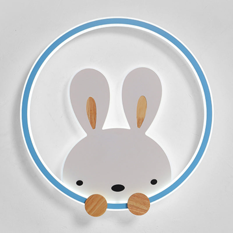Metal Rabbit Ceiling Light Fixture Kids Style LED Flush Mount Ceiling Light