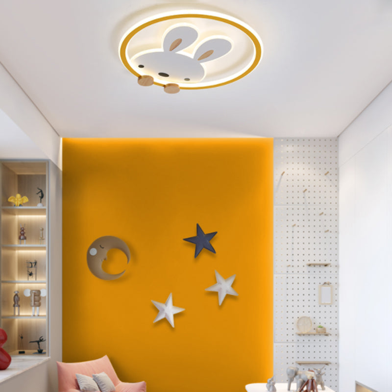 Metal Rabbit Ceiling Light Fixture Kids Style LED Flush Mount Ceiling Light