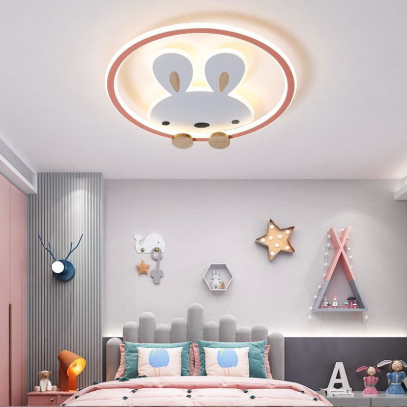 Metal Rabbit Ceiling Light Fixture Kids Style LED Flush Mount Ceiling Light
