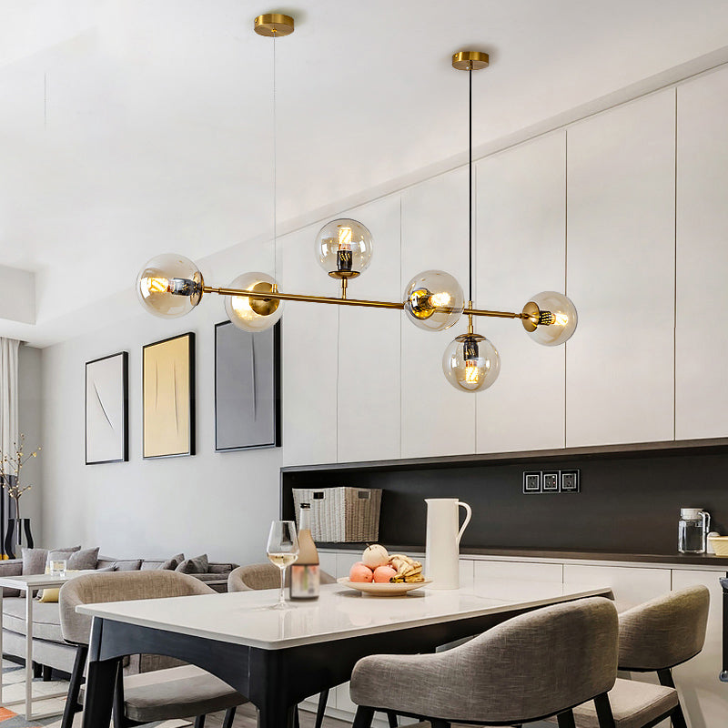 Simple Dining Chandelier Lamp Dining Room Round Glass Shade Ceiling Hanging Light