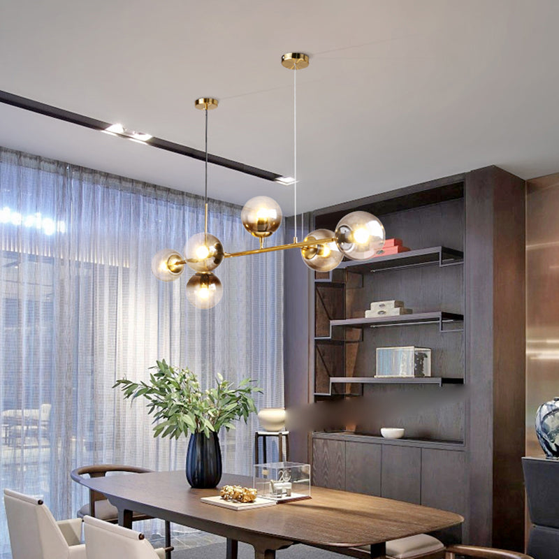 Simple Dining Chandelier Lamp Dining Room Round Glass Shade Ceiling Hanging Light