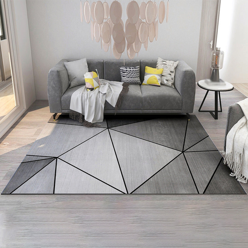 Grey Simplicity Rug Polyester Geometric Rug Washable Rug for Home Decor