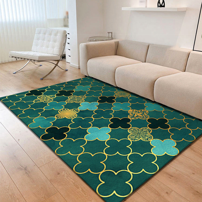 Black Modern Rug Polyester Pattern Rug Non-Slip Backing Area Rug for Home Decor