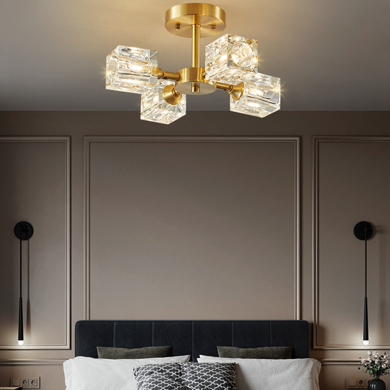 Plafonnier Crystal Simplicity, lampe encastrée à plusieurs têtes pour chambre à coucher
